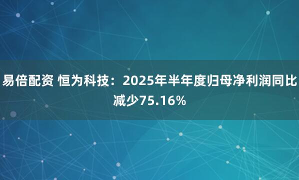 易倍配资 恒为科技：2025年半年度归母净利润同比减少75.16%
